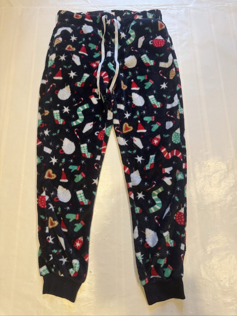 Women’s Joyspun Christmas Holiday Fleece Pajama Jogger Pants – Navy – Small (4-6